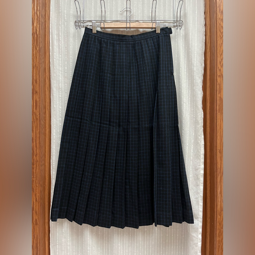 Christian Dior Plaid Wool Pleated Maxi Skirt Size 10(Black, Blue)